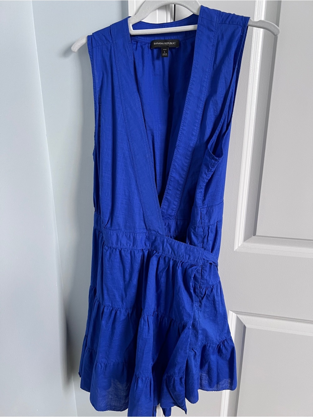 Banana Republic wrap around Blue Deep V-Tiered Sleeveless Mini Dress
